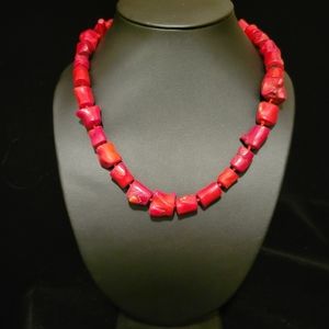 Red Coral Beaded Necklace From Crocia